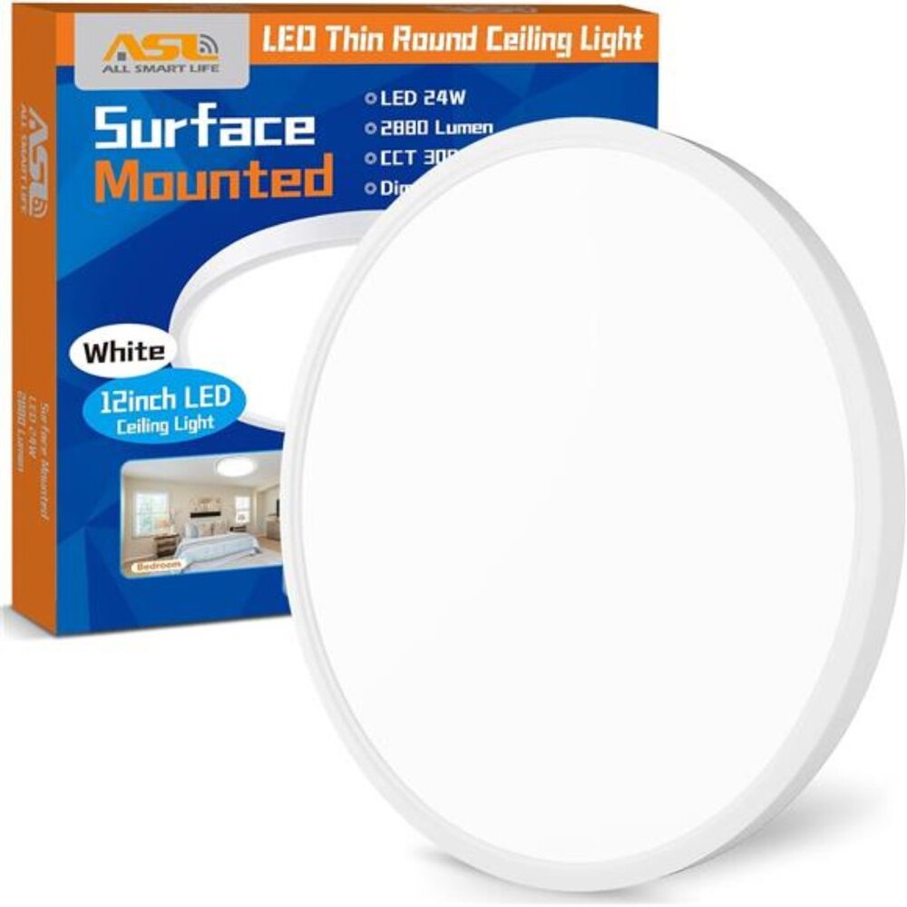 LED Flush Mount Ceiling Light Fixture, 12inch 24W 2880lm CCT 3000K/4000K/6500K